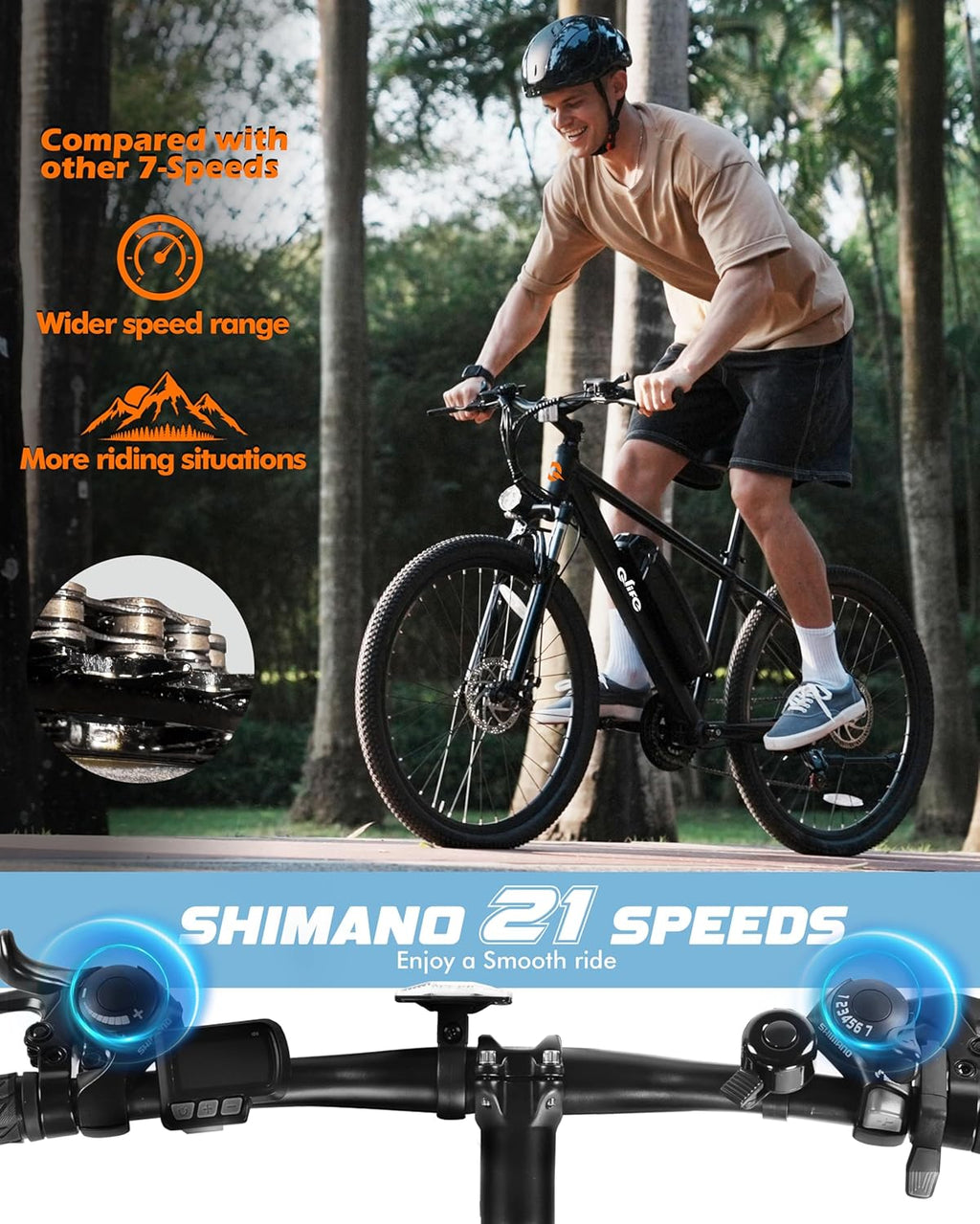 Racer Electric Bike for Adults - 21-Speed Mountain Ebike with Peak 1200W 28MPH Brushless Motor, 48V10.4Ah Removable Battery, 27.5X2.1 Tire Step over E-MTB, up to 50 Miles(Pas1), E Bikes