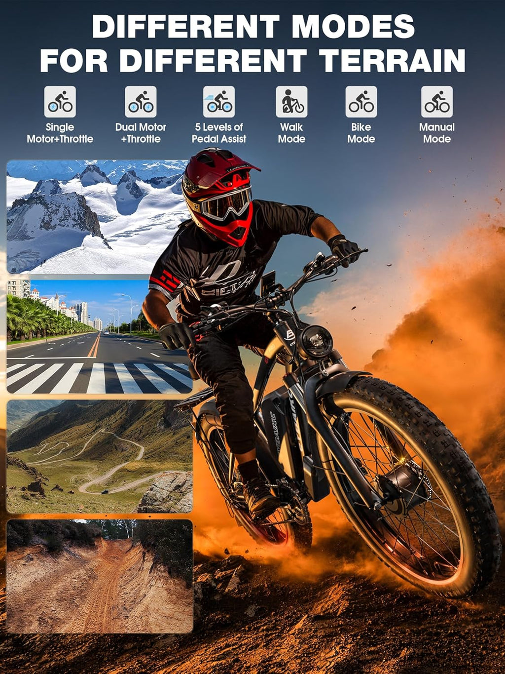 Dual Motor Peak 5000W Electric Bike for Adults, 52V32Ah Battery 100Miles Range, 40-45MPH E-Bike, 24" X4.0 Fat Tire, Hydraulic Disc Brake, Electric Mountain/Hunting Bicycle, UL 2849
