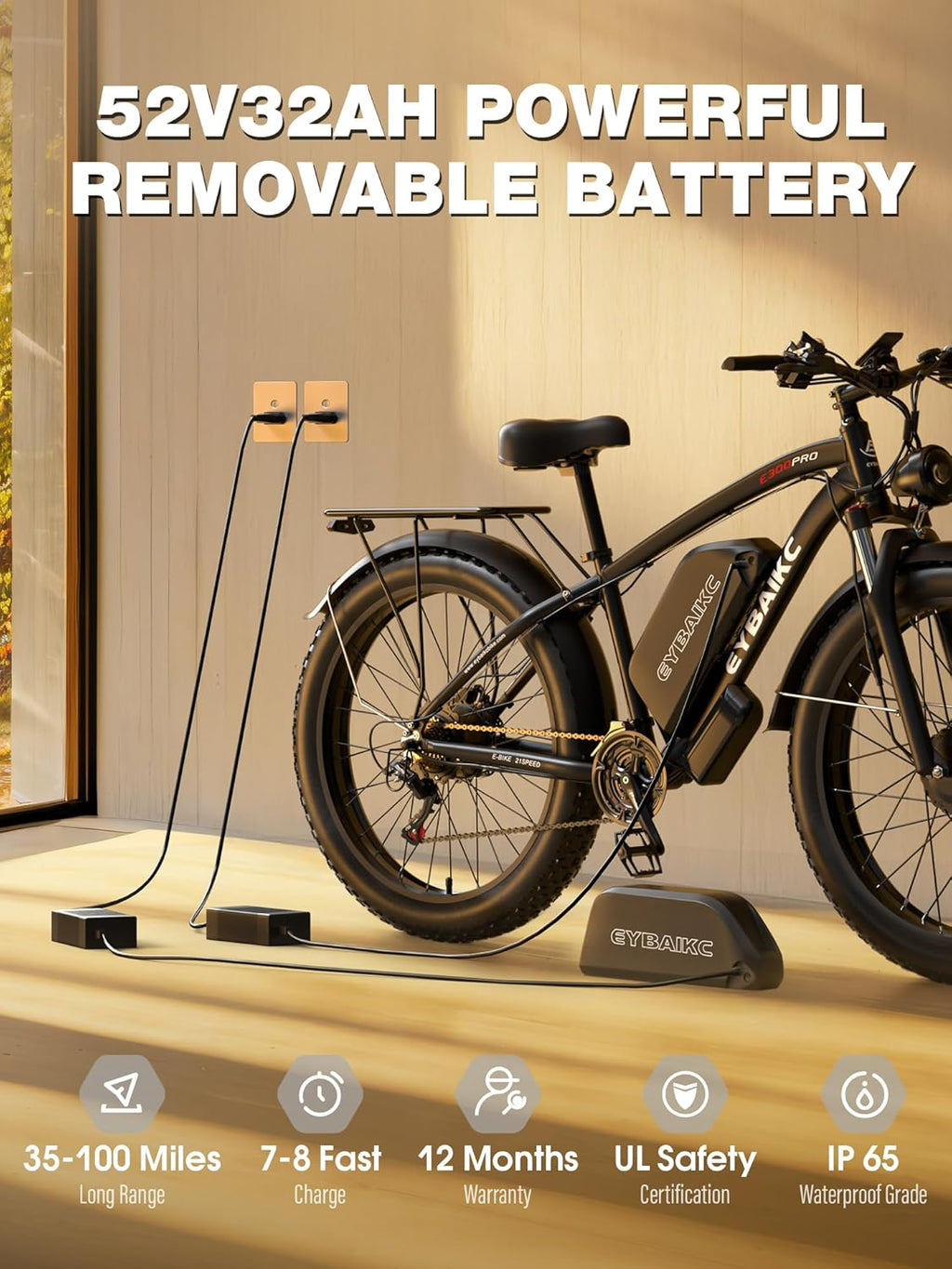 Dual Motor Peak 5000W Electric Bike for Adults, 52V32Ah Battery 100Miles Range, 40-45MPH E-Bike, 24" X4.0 Fat Tire, Hydraulic Disc Brake, Electric Mountain/Hunting Bicycle, UL 2849
